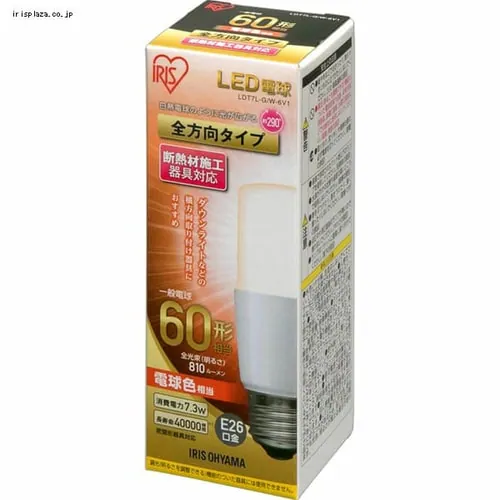 LED�d�� E26���� �S�����^�C�v 60W�`���� �d���F ���`���Ή� �f�M�ގ{�H���Ή� LDT7L-G/W-6V1 T�`_7
