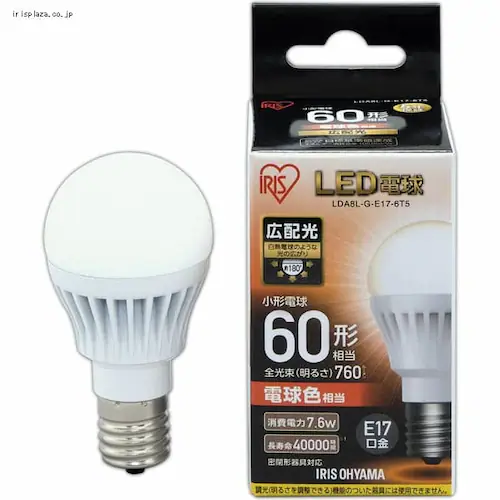 LED電球 E17口金 広配光タイプ 60W形相当 電球色 密閉形器具対応 LDA8L-G-E17-6T5_6