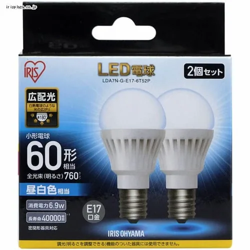 LED電球 E17口金 広配光タイプ 60W形相当 電球色 密閉形器具対応 LDA8L-G-E17-6T5_12