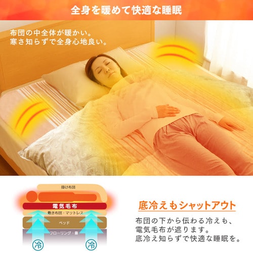 電気毛布 190×130㎝ 敷きタイプ 省エネ室温センサー付 EHB-1913-T
