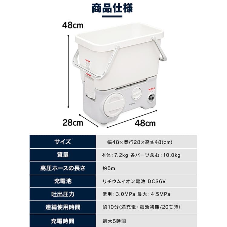 高圧洗浄機 タンク式 4.5MPa コードレス 温水洗浄可能 ホワイト SDT