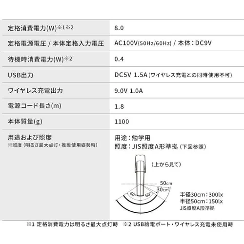 LEDデスクライト ワイヤレス充電 USBポート付 縦置きタイプ LDL-QLDL-KW ホワイト_16