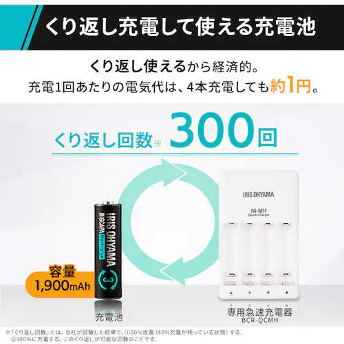 ビッグキャパ リチャージ 急速充電器セット 単3形4本パック付き BCR-SQC3MH/4S_3