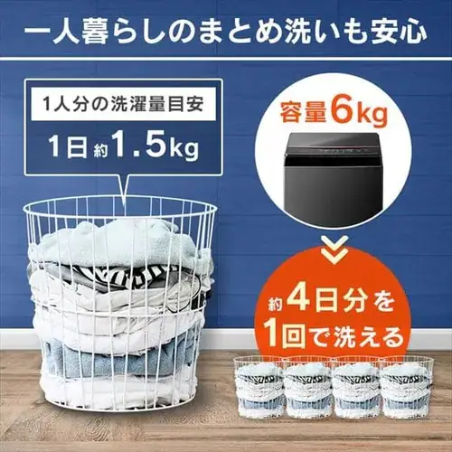 【設置無料】 洗濯機 6kg 設置費込み 部屋干し時間短縮モード ガラストップ 一人暮らし IAW-T605BL-B ブラック_5