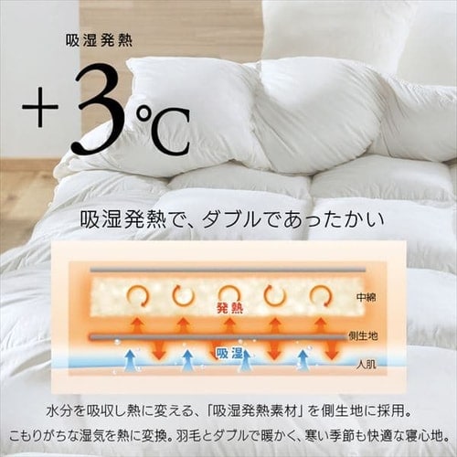 羽毛布団シングルロング WDD90% 370dp 0.8kg 立体キルト 吸湿発熱 抗菌