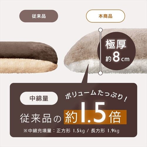 こたつ布団 正方形 190×190cm 厚さ8cm 吸湿発熱 グレージュ
