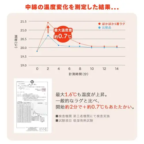ラグ ぽかぽか5層ラグ 吸湿発熱 185cm×185cm 2畳 アイボリー ORG-PK1818_7