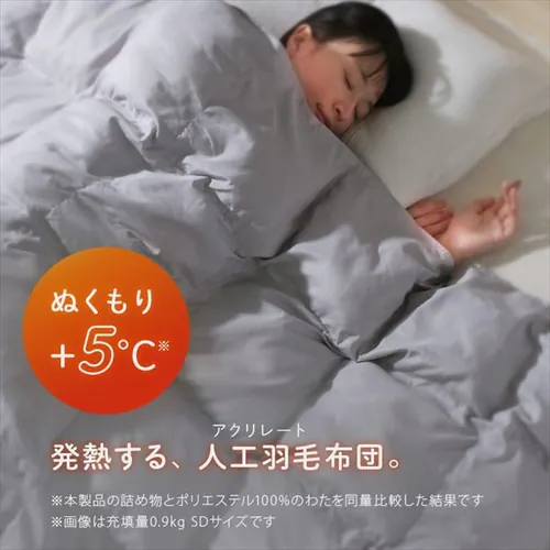 人工羽毛布団 0.9kg セミダブル 吸湿発熱 手洗い可 グレー _4