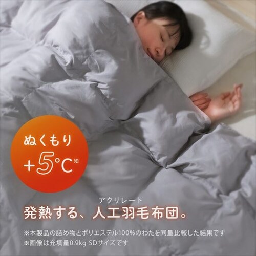人工羽毛布団 1.3kg セミダブル 吸湿発熱 手洗い可 グレー K105771