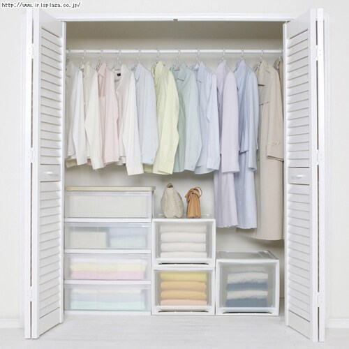 収納ケース クローゼット 引き出し ロングチェスト ホワイト／クリアMG