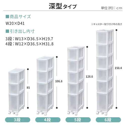 キッチンチェスト 5段 幅20cm キャスター付き 隙間収納 ホワイト/クリア _7