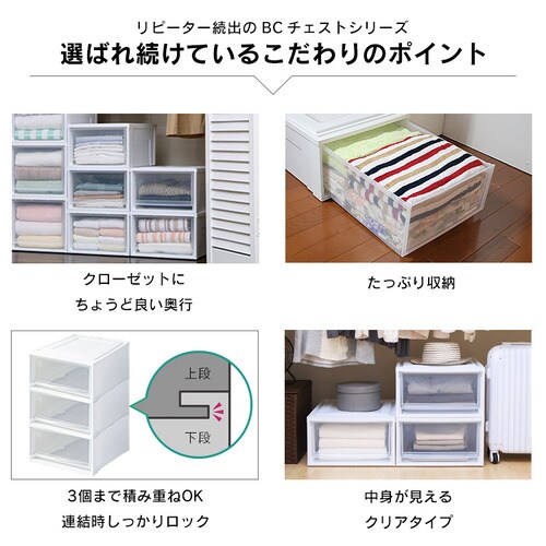 2個セット】 収納ケース ホワイト/クリア 深型 クローゼット 引き出し