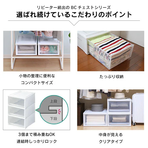 収納ケース ホワイト/クリア 引き出し クローゼット BC-S _3