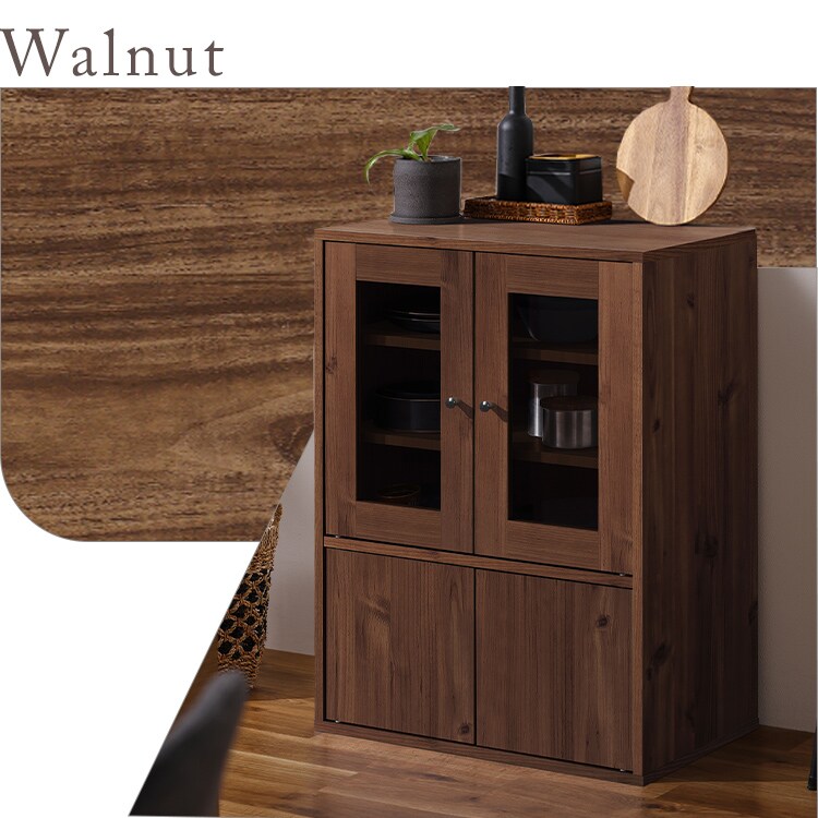【匿名配送】ウォルナット　ガラスキャビネット リニューアルしました☆ガラスキャビネット GKN-9060R オフホワイト