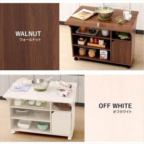 扉付きキッチンワゴン TKW－90 ビーチ／ホワイト K251971