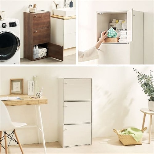 木製扉付】カラーボックス 3段 CX-33D ブラウン K227897 │アイリス