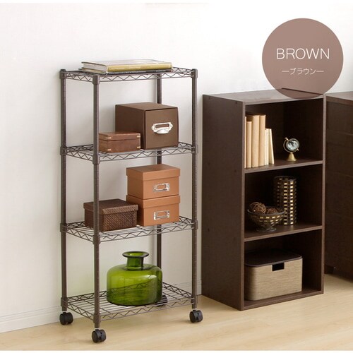 スチールラック 幅44.5cm 4段 カラーメタルラック キャスター付き CBM