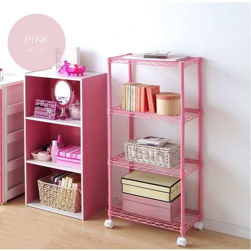 スチールラック 幅44.5cm 4段 カラーメタルラック キャスター付き CBM