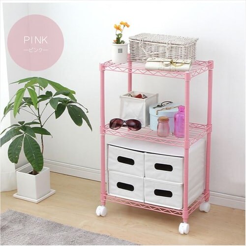 スチールラック 幅44.5cm 3段 カラーメタルラック キャスター付き CBM