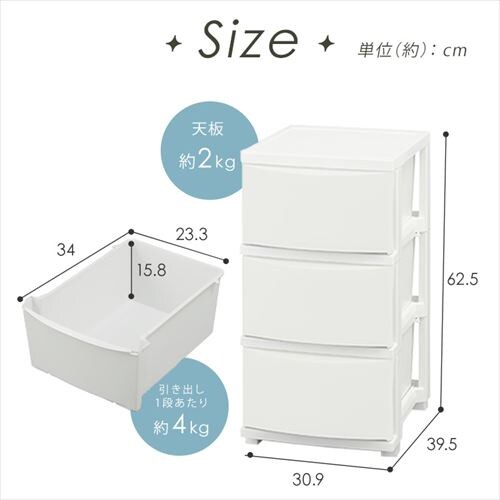 【訳あり】チェスト 3段 収納ボックス タンス コロネチェスト CLN-323 ブルー/ホワイト _14