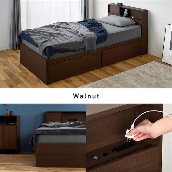 ベッド シングル 収納付き スライド扉 SDB-S ウォールナット／ブラック