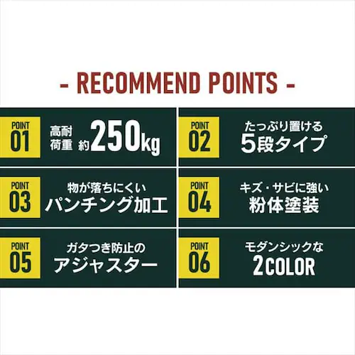 スチールラック 幅120cm メタルラック パンチング 5段 CMR-P1218J ホワイト (ポール直径25mm・棚板5枚)_4