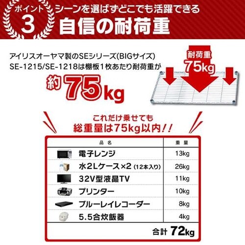 スチールラック 幅120cm メタルラック 4段 キャスター付き SE-1215