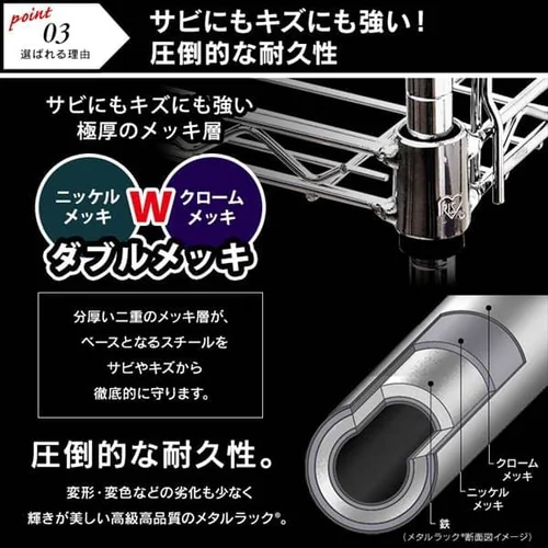 スチールラック 幅61cm メタルラック 3段 キャスター付き SE-6009 (ポール直径25mm・棚板3枚)_9