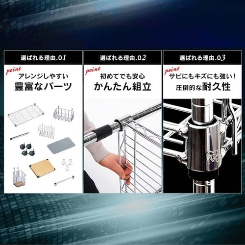 スチールラック 幅76cm メタルラック 4段 キャスター付き SE-7515