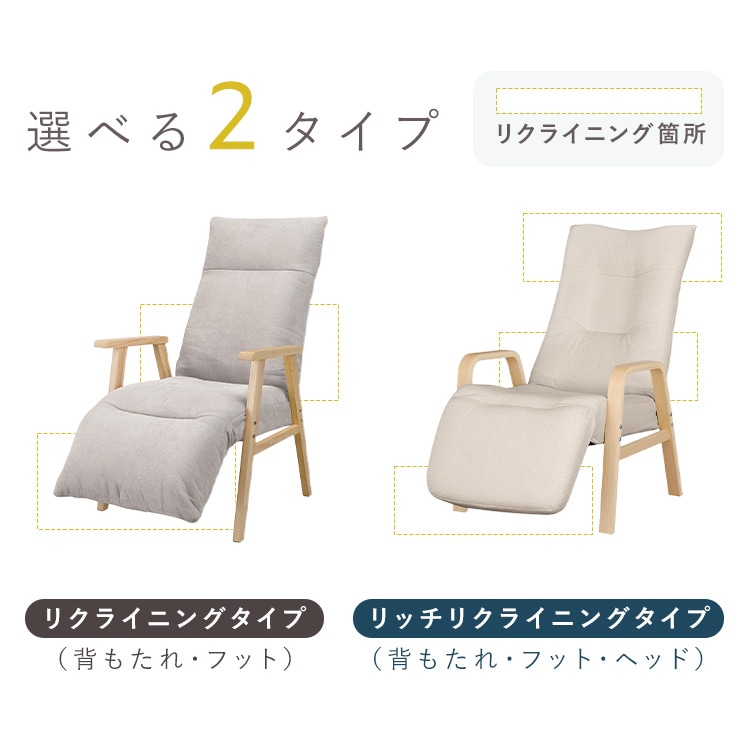 リッチリクライニングウッドアームチェア 8段階調節 3点可動式 FACR
