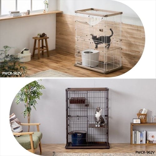 ウッディキャットケージ2段 PWCR-962V ウォールナット おしゃれ