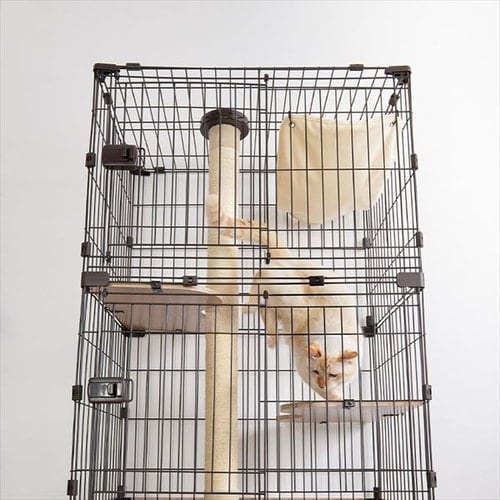 隠れ家キャットランドケージ ワイド 3段 PKC-800 マットブラウン