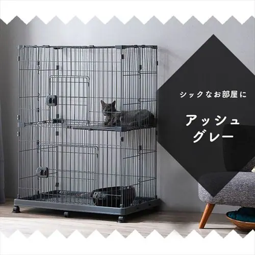 ペットケージ 2段 PEC-902V ライトナチュラル キャスター付き 猫 ケージ_3