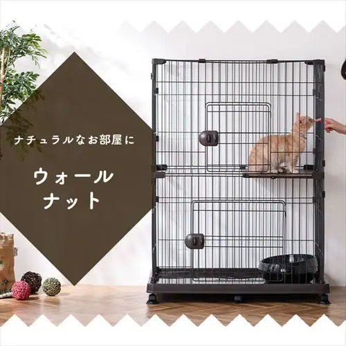 ペットケージ 2段 PEC-902V ライトナチュラル キャスター付き 猫 ケージ_4