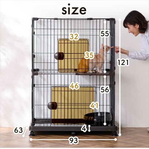 ペットケージ 2段 PEC-902V アッシュグレー キャスター付き 猫 ケージ