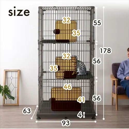 ペットケージ 3段 PEC-903V アッシュグレー キャスター付き 猫 ケージ_19