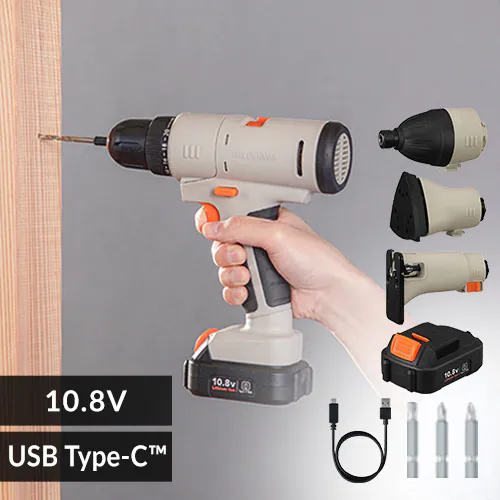 【4点セット】マルチギア 充電式ドリルドライバーセット+インパクトドライバー+サンダーヘッド+ジグソーヘッド10.8V PJM10DRS _0