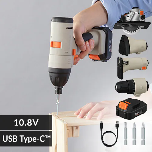 【5点セット】マルチギア 充電式インパクトドライバーセット+ドリルヘッド+サンダーヘッド+ジグソーヘッド+丸ノコ 10.8V PJM10INS_0