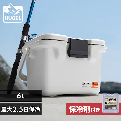 【最大10倍ポイント】【超低温保冷剤M付き】HUGEL 真空断熱クーラーボックス 6L VITC-6 アッシュホワイト_0