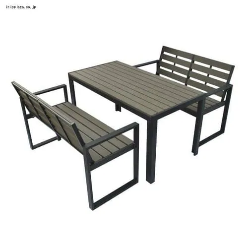 人工木テーブル長方形+背付ベンチ2台セット ダークブラウン 【代引き不可】_0