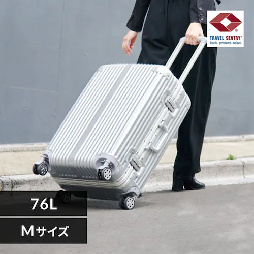 スーツケース Mサイズ 76L 4〜7泊 ダブルキャスター アルミフレーム ブラック_0