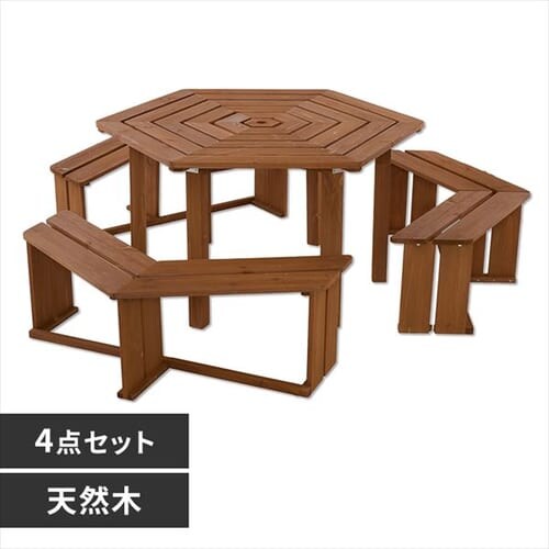 木製六角テーブル 4点セット 幅130cm_0