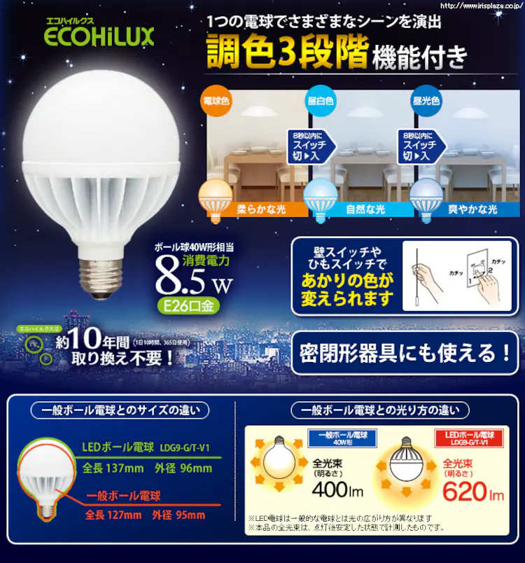 LED電球 ボール電球タイプ 調色3段階0