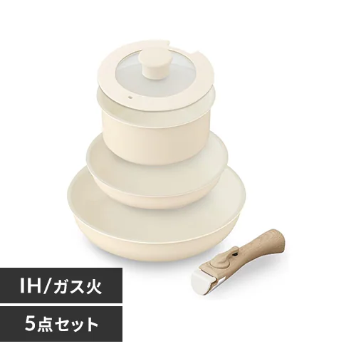 フライパン 5点セット IH/ガス火対応 セラミックカラーパン CC-5S ディープアイボリー_0