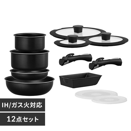 フライパン 12点セット IH ガス火 ダイヤモンドコートパン NTF-SEI12 ブラックメタリック_0