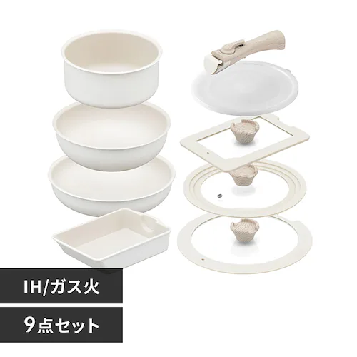 ダイヤモンドコートパン マルチエッグパン入り 9点セット IHガス火対応 MEGI-9S クリームホワイト【前払い不可】【代引き不可】【同梱不可】_0