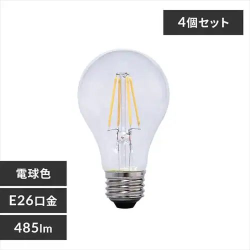 【4個セット】LEDフィラメント電球 E26口金 全方向タイプ 40W形相当 電球色 調光器対応 密閉形器具対応 LDA4L-G/D-FC クリアタイプ_0