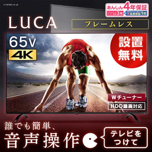 【4Kチューナーセット】音声操作 4K対応液晶テレビ LUCA ベゼルレスモデル 65インチ ブラック LT-65B628VC