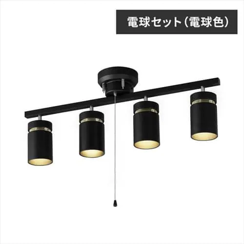 【電球セット】 4灯シーリングライト ストレートタイプ プルスイッチ式 E26 CE4LA-22SS-MB マットブラック (電球色)_0