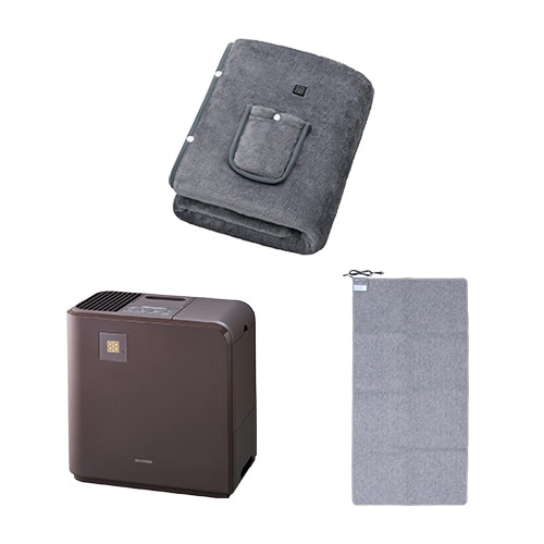 【冬物セット】USB電気毛布 130×80cm / 加湿器 ハイブリット式 5L ブラウン / ホットカーペット 1畳 176×88p
